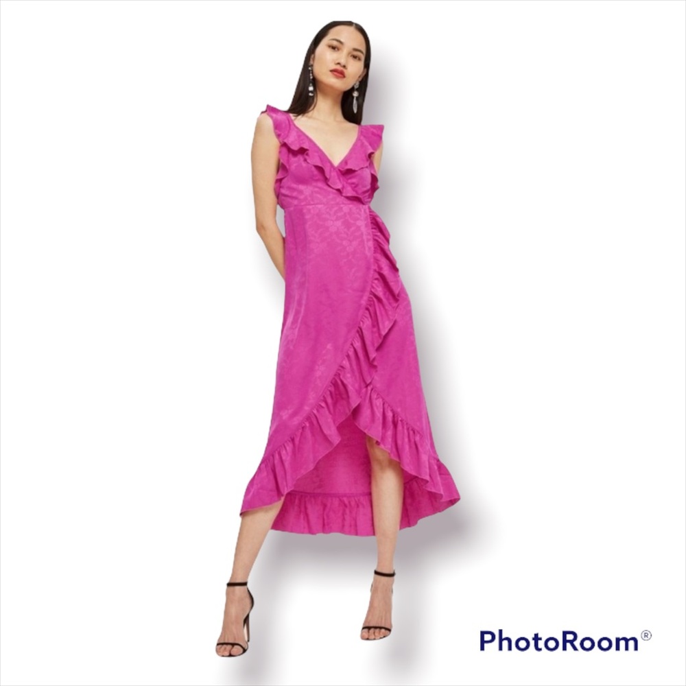 Hot Pink Ruffle MIDI Dress